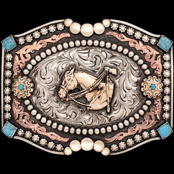IN STOCK WESTERN HORSE, Classic Cowgirl Buckle! Order this in-stock buckle and get same-day or next-day shipping! Built on a German Silver, hand engraved base, with our signature 